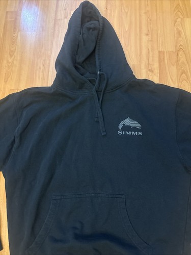 Simms Mens Hoodie Black Medium Sweatshirt Fish Trout Fishing - Picture 2 of 9