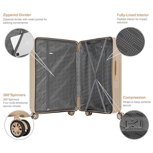 3 Piece Luggage Set Hard Shell Suitcase with Spinner Wheels TSA Lock 20" 24" 28" - Picture 4 of 23