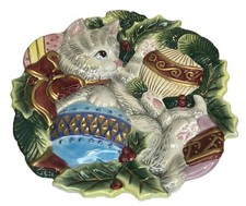 Fitz and Floyd Essential Kristmas Kitty Cat With Christmas Balls Serving Plate