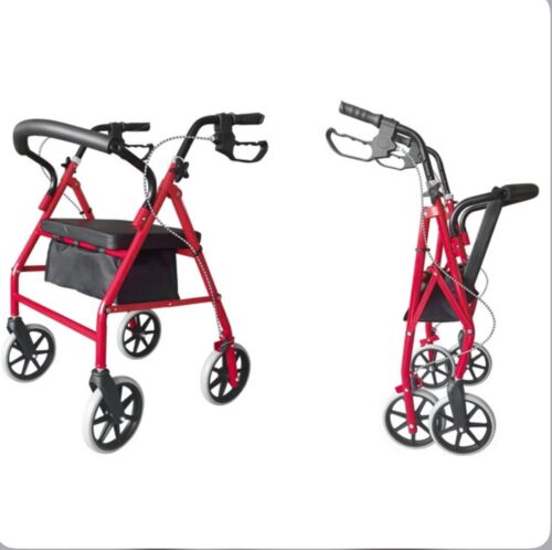 New Folding Rollator Disablity Aid Mobility Walker 4 Wheels with Seat Black &Red - Picture 12 of 12