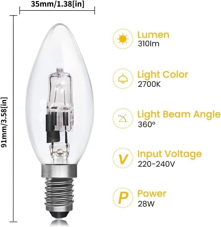 E14 Candle Bulb 28w (=37w) SES Screw Fitting Eco Halogen Dimmable Bulbs 10Pack eBay