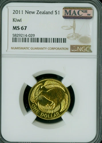 2011  NEW ZEALAND SMALL DOLLAR NGC MS67 MAC SPOTLESS  2,000 MINTED .