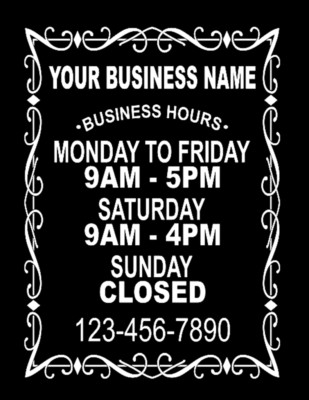 Business Hours 2 Store Shop Personalized Custom Text Vinyl Window Decal Sticker