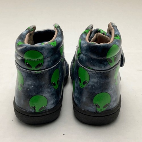 LITTLE PIGGIES Leather Green Alien Print Hi Top Toddler Shoes Size 5 | 12-18 MO - Picture 7 of 10