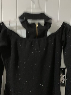 JUMP Black Glitter Bodycon stretch Off Shoulder Knee sexy Dress Choker Zip  1/ 2 | eBay