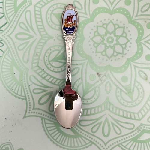 Vintage Norwegen Souvenirlöffel, emailliert, UNVOLLKOMMEN, Made in Norway - Bild 2 von 4