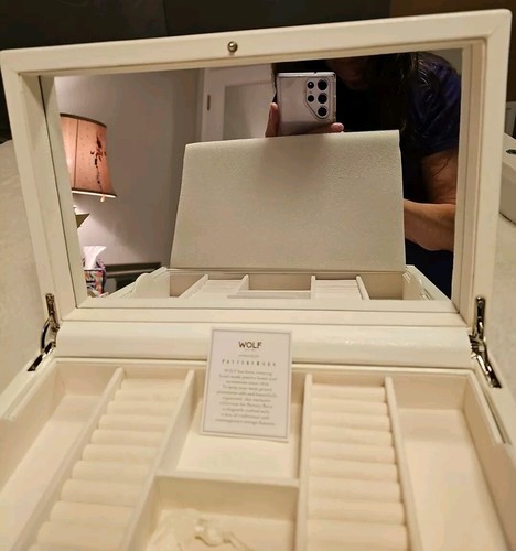New~Pottery Barn~ Mckenna Leather Jewelry Box-Armoire~Large~White IOB Key Lock - Picture 4 of 18