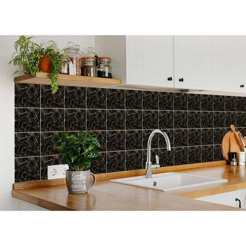 MI ALMA Peel + Stick Tile 12" x 12" Vinyl Waterproof Gold/Black (24-sq-ft/Pack) - Picture 8 of 8
