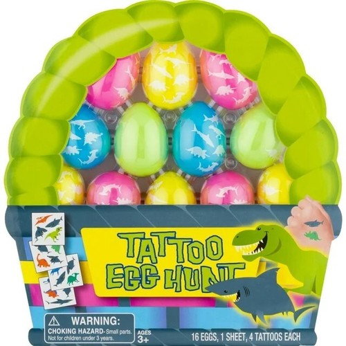 Dinosaur Egg Hunt Tattoo (16 Eggs, 1 Sheet, 4 Tattoos each)