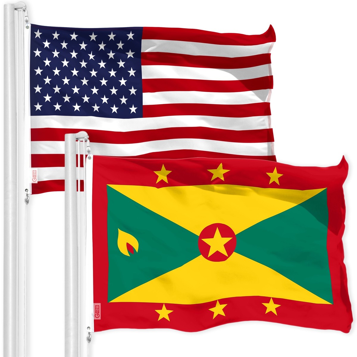 G128 Combo: American USA & Grenada Grenadian Flag 3x5 Ft Both