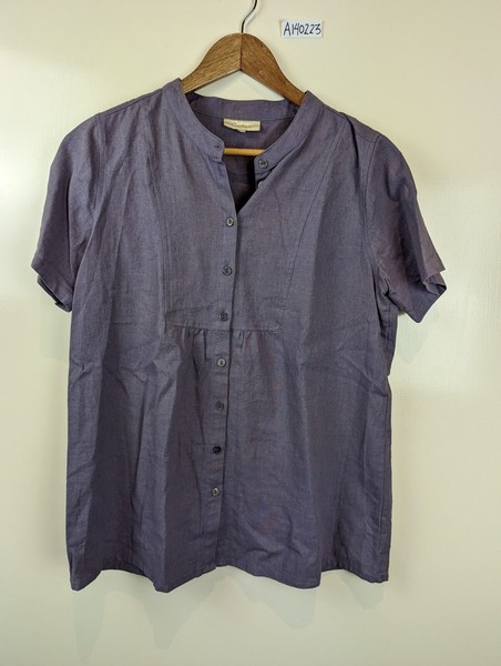 Capture Purple Linen Blend Button Up Shirt Sleeve Top Size 14