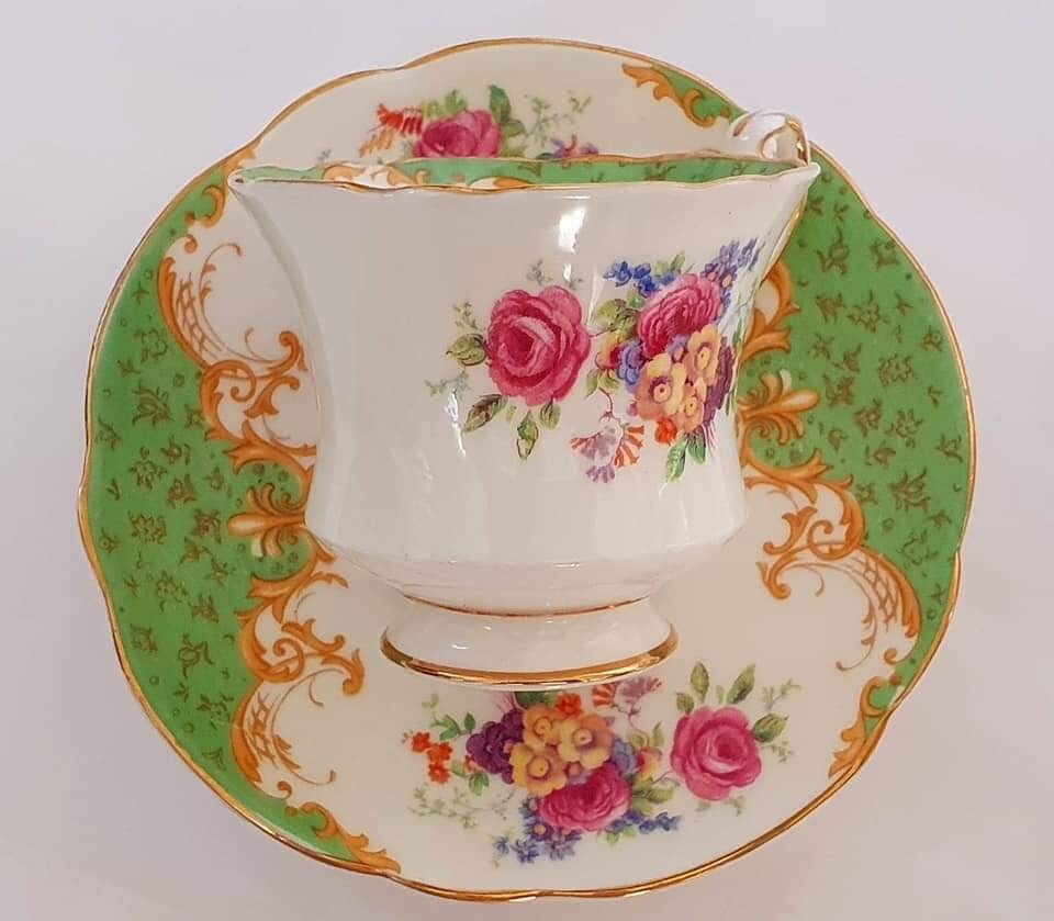 PARAGON ROCKINGHAM PHEASANT FLORAL GREEN TEA/ COFFEE POT CUPS SAUCERS