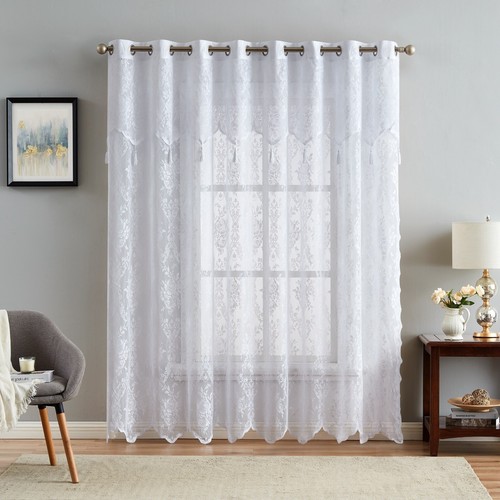 WARM HOME DESIGNS Lace Patio Door Curtain with Attached Valance for Sliding Door