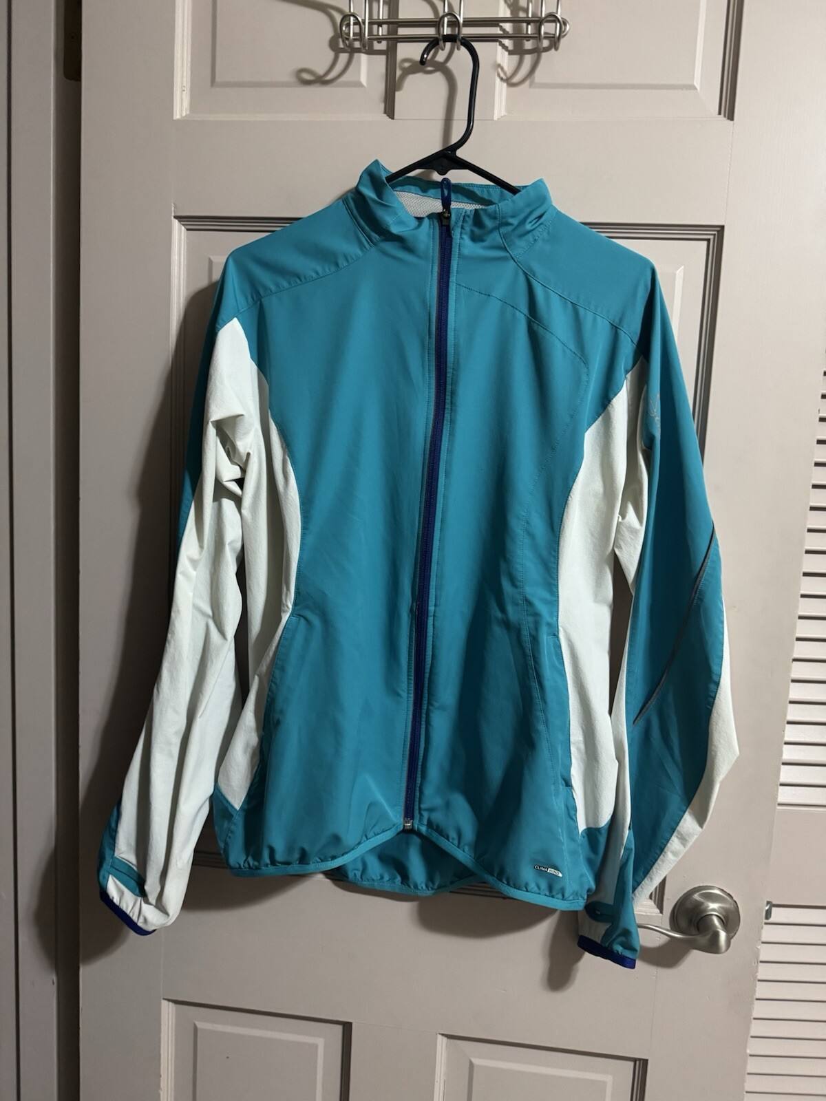 Salomon Giacca da Pioggia Donna Taglia Large Leggera Running Full Zip Blu Bianco