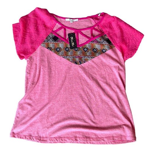 Neu mit Etikett Miss Me Damen-Westernbluse rosa Kurzarm Größe Small