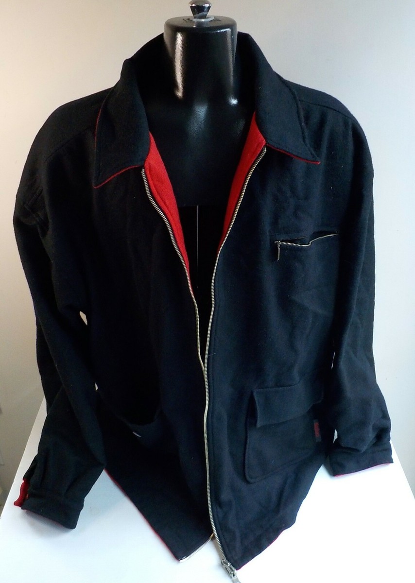 VTG MARLBORO Mens Zipper Front Reversible Wool Blend Jacket Red
