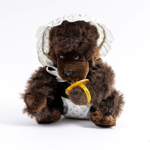 Vintage 1983 DAKIN Goo-Goo Gorilla With Blue Flower Bonnet & Pacifier 8" 31-0272