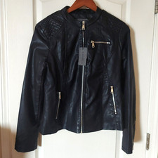Cavalini Women's Xl Black Vegan Faux Leather Full Zip Lined Jacket Coat New