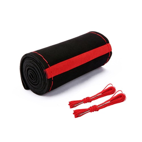 Car Steering Wheel Booster Cover Red Suede Leather Non-Slip Accessories 15"/38cm - Picture 2 of 10