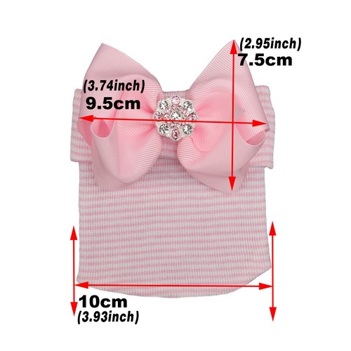 3PC Baby Girl Winter Knit Hat Set Pink Striped Newborn Warm Cap with Glitter Bow - Picture 3 of 12