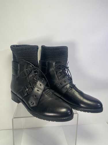 Stuart Weitzman Stitchwork Black Genuine Leather Lace Up Combat Boots Sz 9.5 - Picture 2 of 9