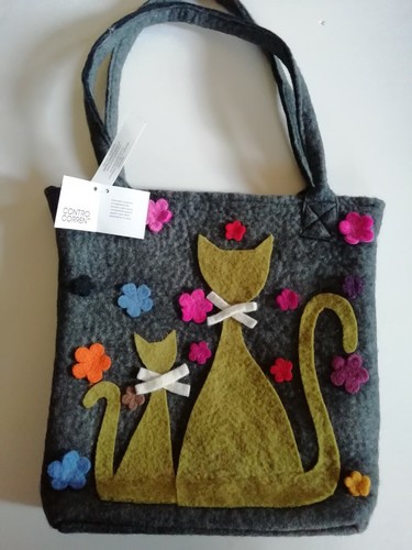 BORSA SHOPPER ControCorrente, da spalla, LANA COTTA Gatti ETNICO Nuova, cm  34x34 | eBay