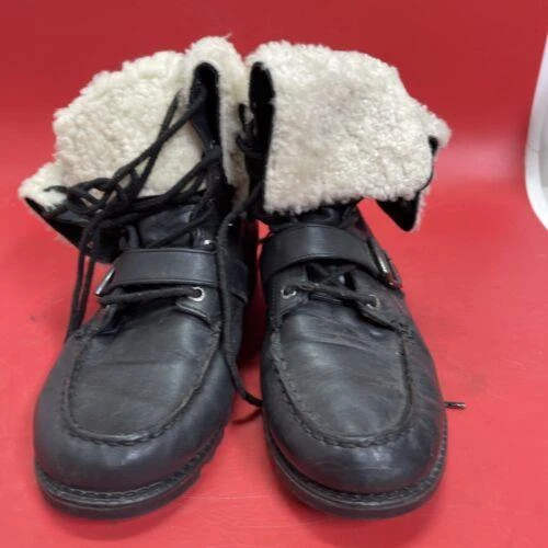 Ralph Lauren Polo BLK Leather/Sherpa Boots Size 8.5 - Image 2 of 4