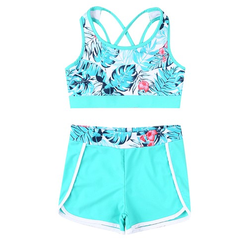 Girl's Kid's 2Pcs Swimming Costume Athletic Bikini Tankini Swimsuit Swimwear Set - Picture 36 of 50