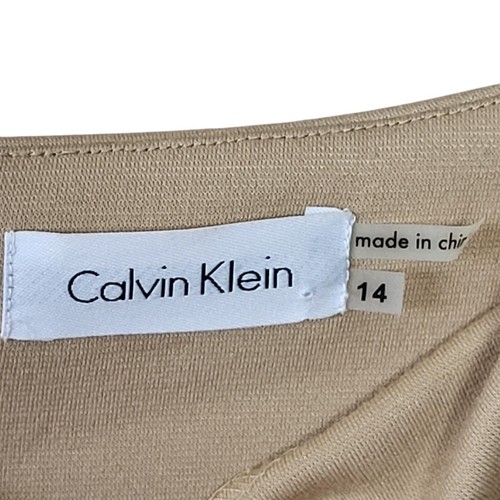 $118 Calvin Klein Dress Womens Size 14 Tan Black Belted New With Tags - Picture 2 of 7