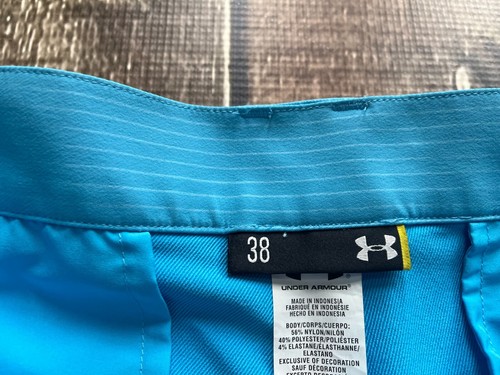 UNDER ARMOUR 11" STRIPED GOLF SHORTS AQUA BLUE MENS SIZE 38 EXCELLENT CONDITION - Picture 3 of 6