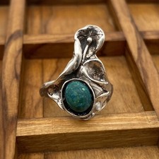 Bohemaian Boho Green Flower Artistic Vintage Sterling Silver Ring SIZE 6.75 4.9g