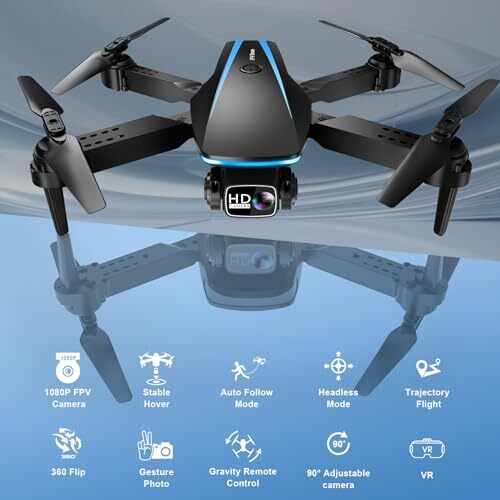 Mini Drone with Camera - Drones for Kids Adults, 1080P HD Foldable Drone Blue - Picture 3 of 8