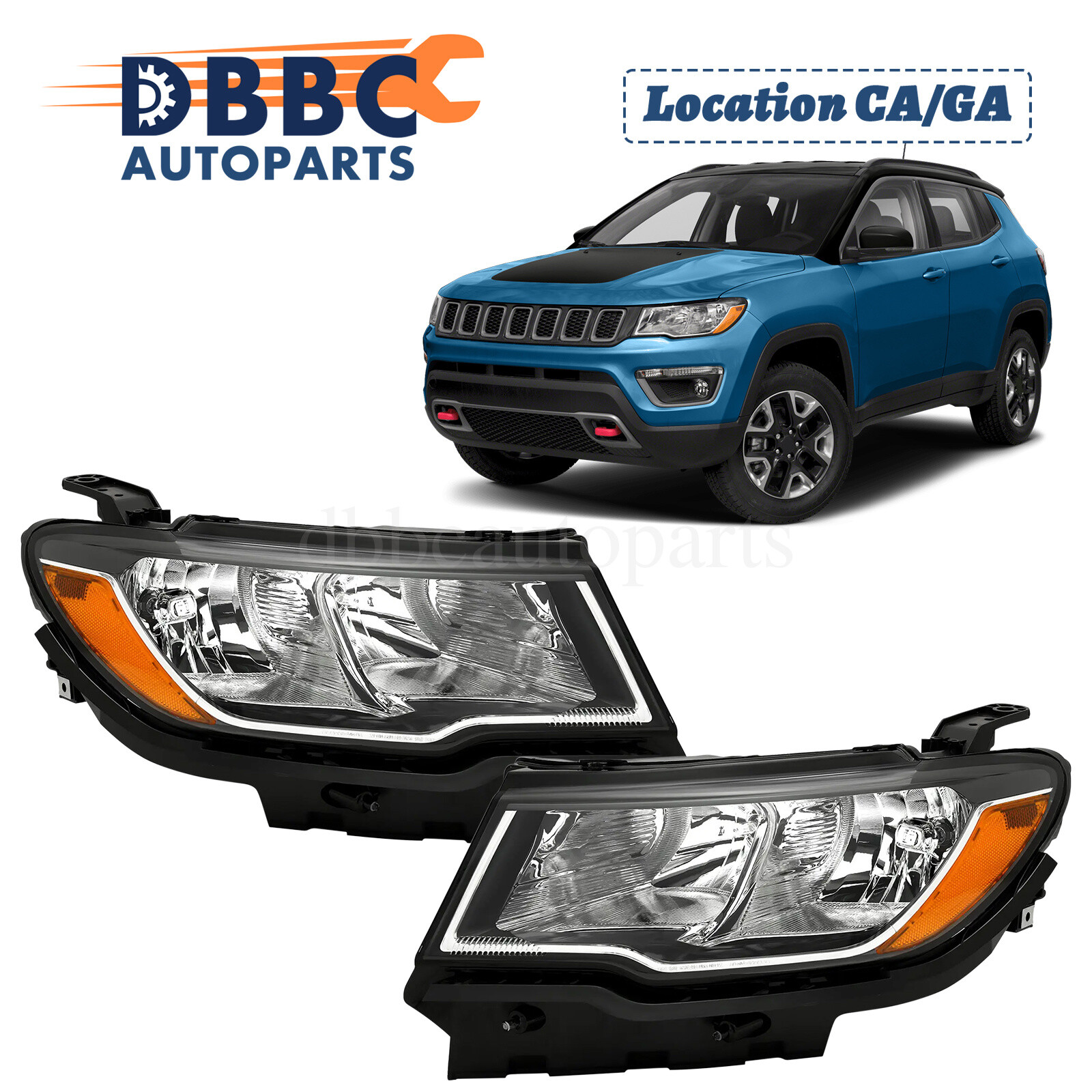 Driver and Passenger Side Halogen Headlight Set LH+RH For 2017-2021 Jeep Compass