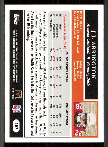2005 Topps First Edition #407 J.J. Arrington - Picture 2 of 2
