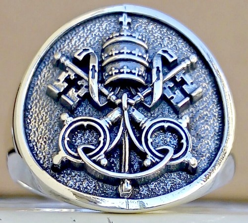 Sterlingsilber 925 Vatikan Christentum gekreuzte Schlüssel Krone St. Peter päpstlicher Ring - Bild 6 von 12