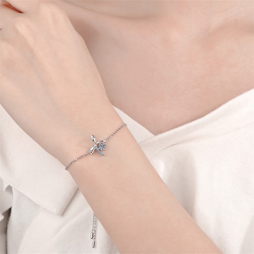 14K White Gold Finish VVS1 GRA Moissanite Bowknot Bracelet Passes Diamond Tester - Picture 4 of 10