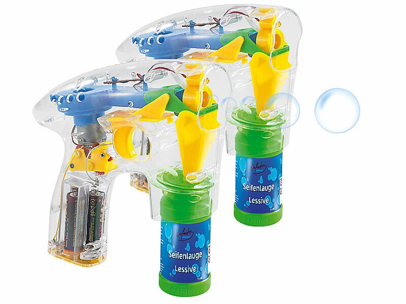 Infactory lot de 2 pistolets à bulles lumineux bleus pour enfants