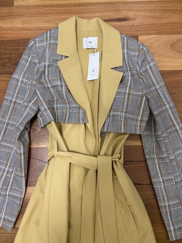 10 Cue Plaid Trench Coat NWT $465 *BUY FIVE + ITEMS = FREE POST - Picture 5 of 6
