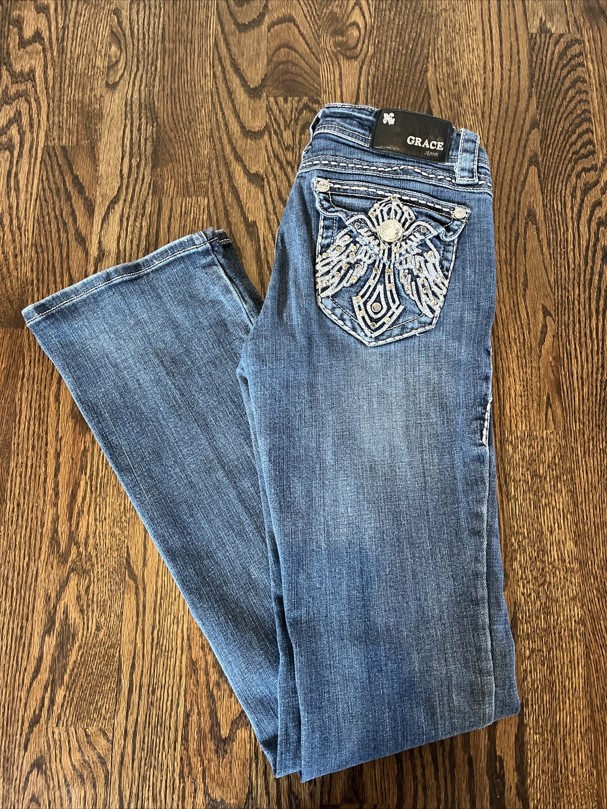 Grace in LA Jeans Women's Size 27 Boot Cut  Embellished Flap Pockets