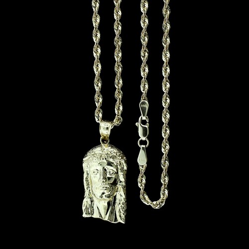 Herren Echt 10K Gelbgold Jesus Kopf Gesicht Charm Anhänger & 2,5mm Seil Kette - Bild 12 von 18