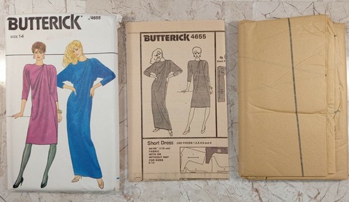 BUTTERICK 4655 Pattern VTG 80s UNCUT Size 14 Dress Evening Formal Draped Dolman - Picture 4 of 7