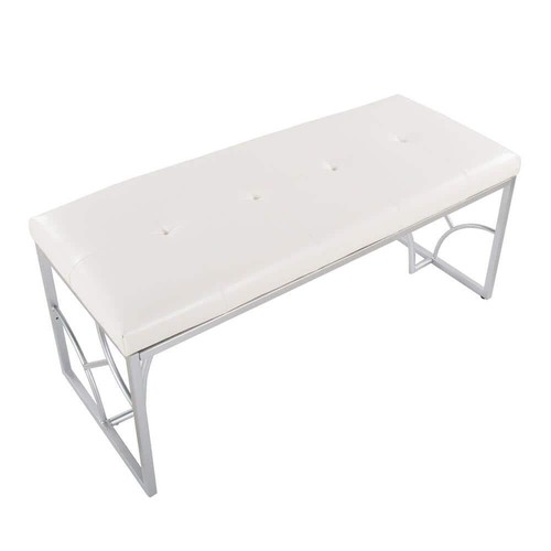 Lumisource Bedroom Bench 43.5" W, Backless White Faux Leather+Silver Metal Frame - Picture 3 of 4