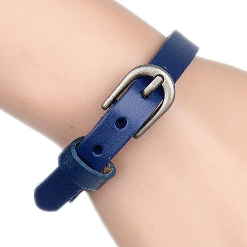 Men's Women's Punk Leather Belt Wristband Bangle Cuff Wrap Bracelet Adjustable - Picture 23 of 27