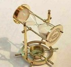 Vintage Nautical Brass Antique Glass Hourglass Compass Wheel Sand Timer Decor