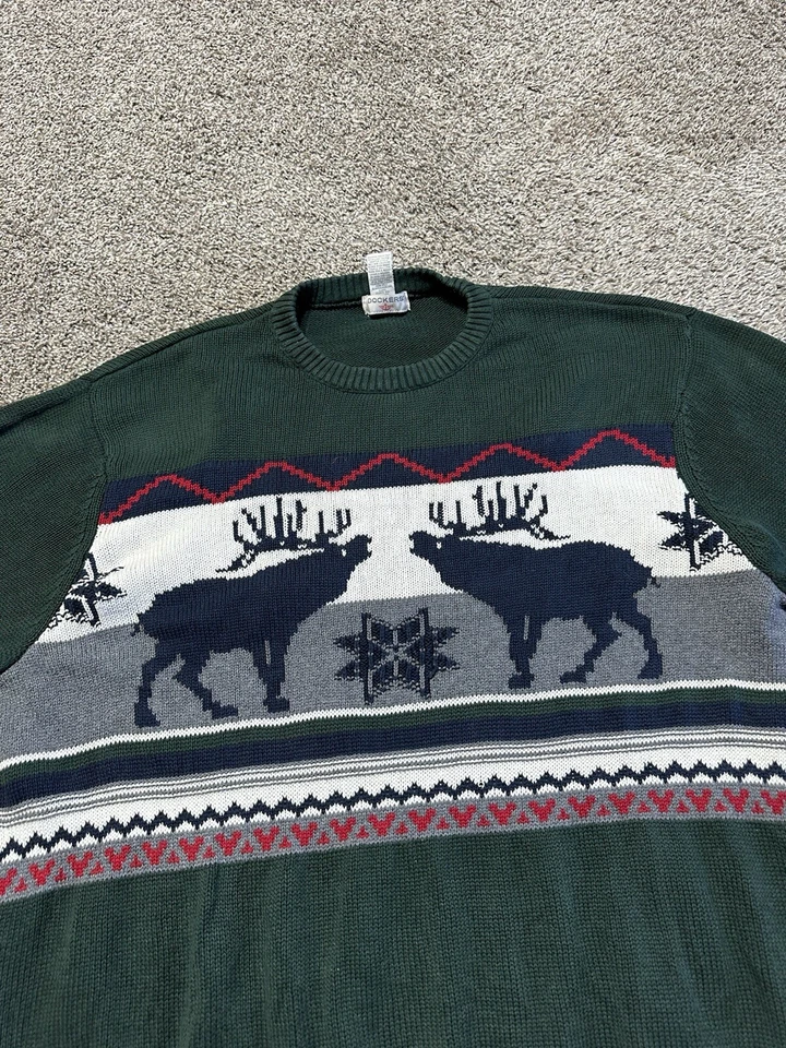 Suéter Dockers Para Hombres Talla XL Verde Vacaciones Navidad Alce Ciervo Estrellas Algodón Foto 2 de 4