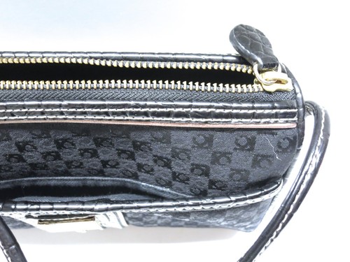 LIZ CLAIBORNE Tote Small PVC Croc Black Handbag Purse black / gold tune - Picture 5 of 11