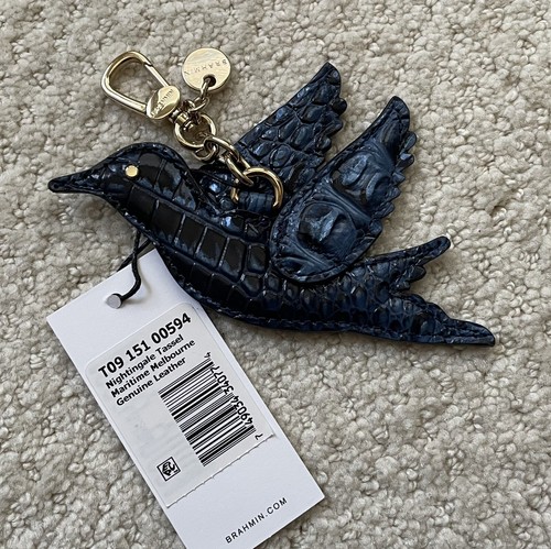 BRAHMIN Melbourne Nightingale Tassel Bird Bag Charm Key Fob MARITIME Blue NWT - Foto 1 di 8