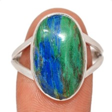 Natural Blue Azurite - Mexican 925 Sterling Silver Ring Jewelry s.10 CR71327