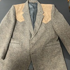 Farah Western Wear Mens 46R Brown Wool CowboyJacket Vintage Faux Suede Shoulders