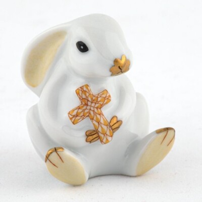HEREND, BUNNY WITH CROSS,  BUTTERSCOTCH FISHNET, VHJ-16420, NEW,  MINT & BOXED!